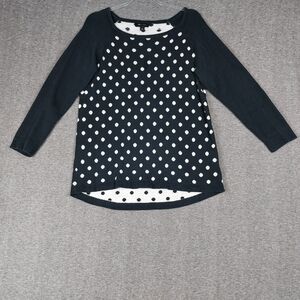 AB STUDIO WOMENS BLACK WHITE POLKADOT 3/4 SLEEVE ROUND NECK SWEATER SIZE LARGE